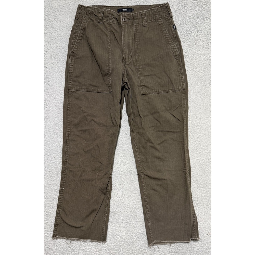Vans Loose Tapered Fit Green Utility pants Mens size 28x25 Raw Hem Skate